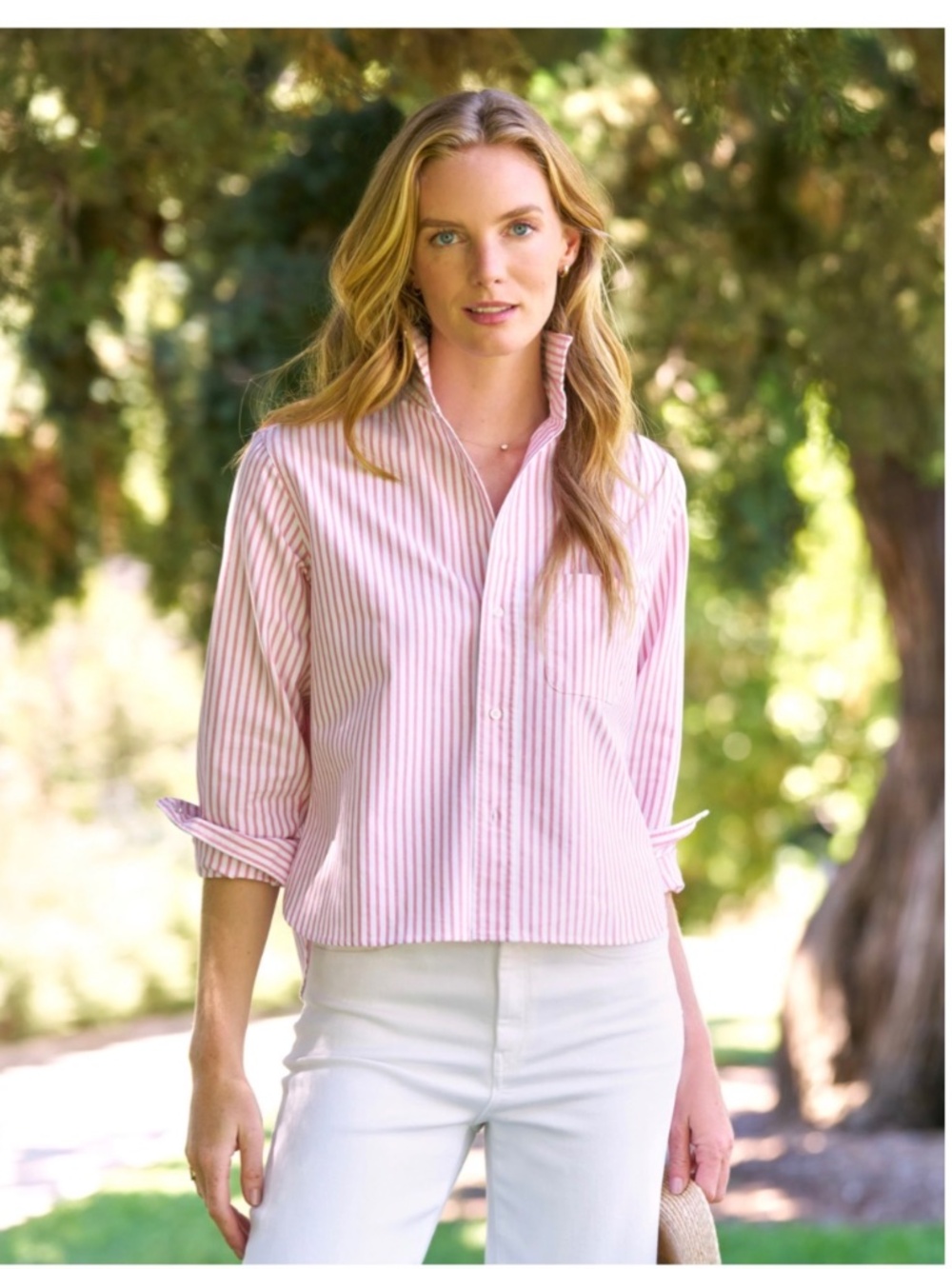 Frank & Eileen Silvio XS Italian Brushed Oxford Coral Stripe Button-Up Shirt